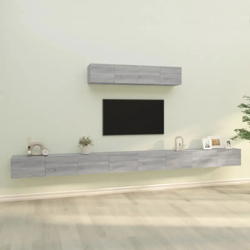 Klassieke televisiekast met bewerkt hout voor een stijlvol interieur - Grijs sonoma / 6 / 100 cm - Tv-meubels
