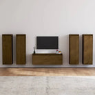 Klassieke televisiekast van massief grenenhout met trendy design - Honingbruin / 5 - Tv-meubels