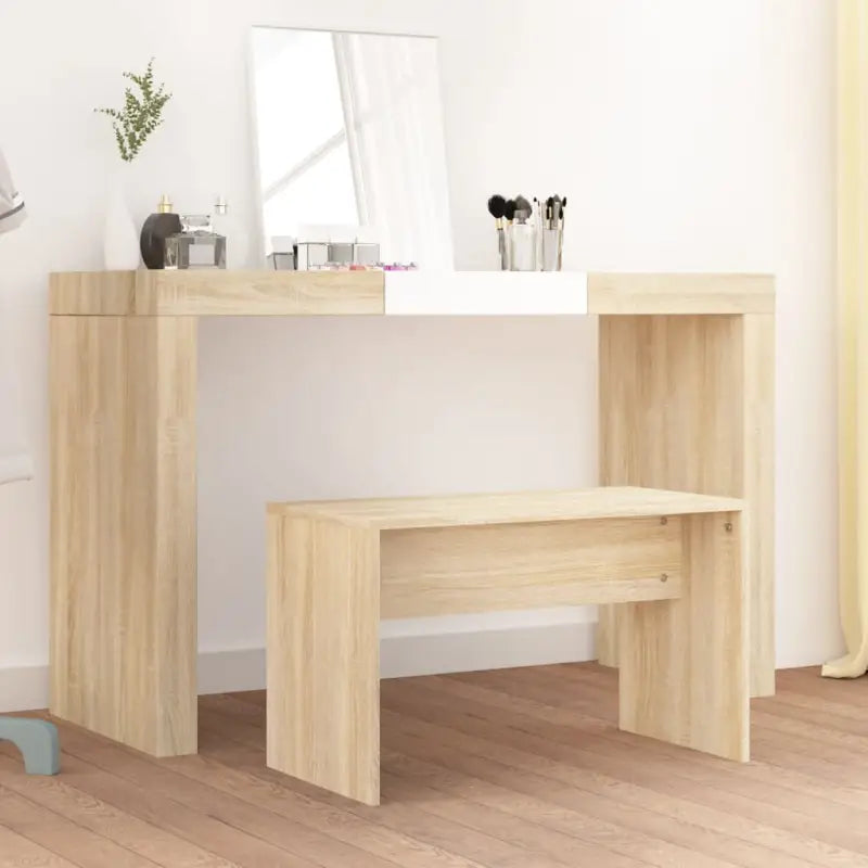 Klassieke toilettafelkruk van bewerkt hout voor een stijlvolle uitstraling - Sonoma eiken - Toilettafelkrukjes