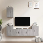 Klassieke Tv-meubel met hoogglans wit en bewerkt hout design - Grijs sonoma / 5 - Tv-meubels