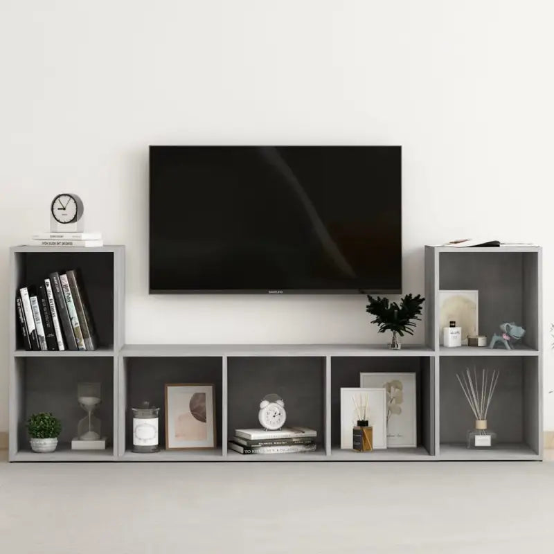 Klassieke Tv-meubels in bewerkt hout voor een trendy en praktische uitstraling - Betongrijs / 1 - Tv-meubels