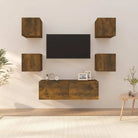 Klassieke tv-meubels in grijs sonoma met bewerkt hout ontwerp - Gerookt eiken / 5 / 100 cm - Tv-meubels