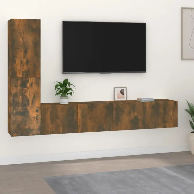 Klassieke Tv-meubels met bewerkt hout voor een stijlvolle kamer - Gerookt eiken / 4 / 80 cm - Tv-meubels