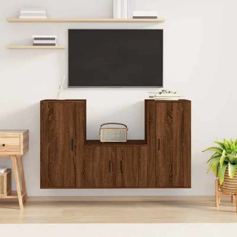 Klassieke Tv-meubels met bewerkt hout voor een stijlvolle kamerhoek - bruin eikenkleur / 3 - Tv-meubels