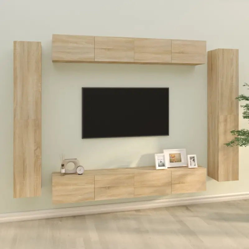 Klassieke Tv-meubels met bewerkt hout voor een stijlvolle woonkamer - Sonoma eiken / 8 / 100 cm - Tv-meubels