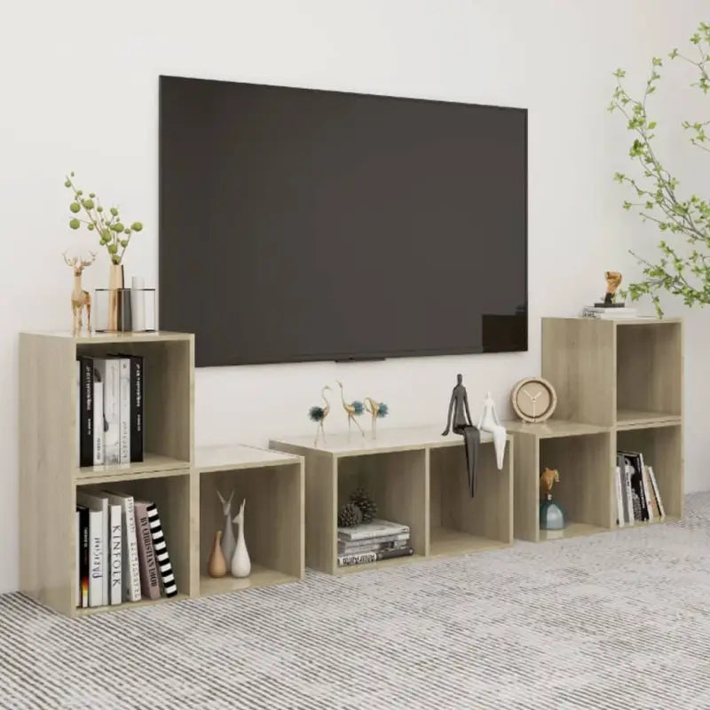 Klassieke Tv-meubels met hoogglans grijs en bewerkt hout design - Sonoma eiken / 1 - Tv-meubels