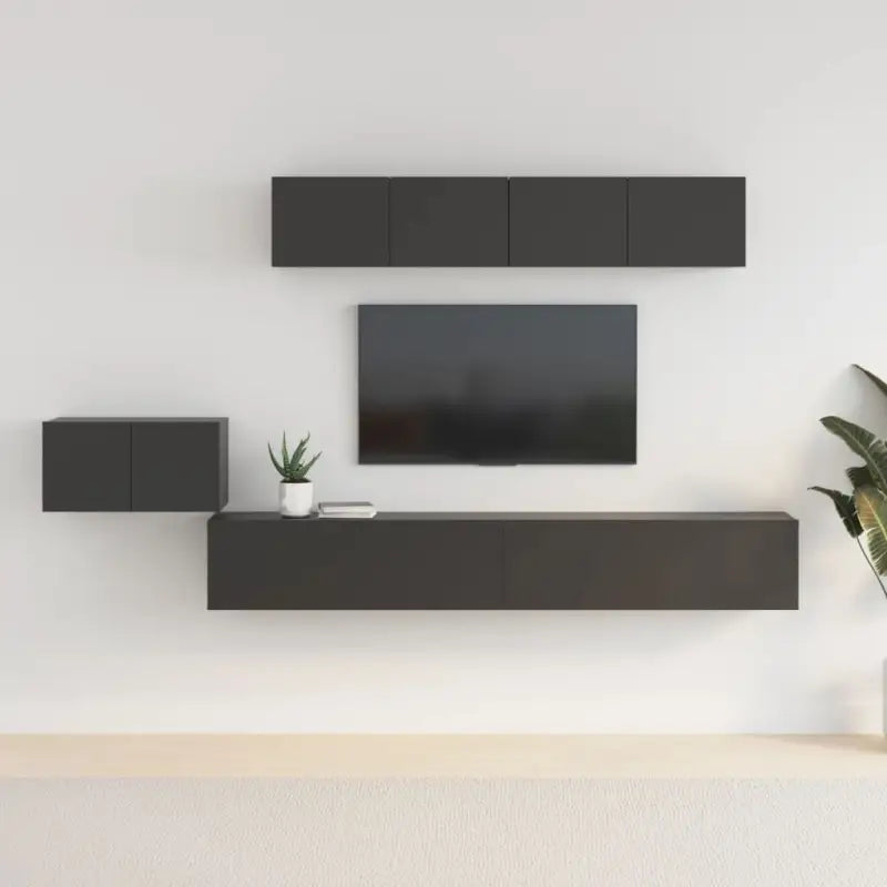 Klassieke tv-meubels van bewerkt hout in Grijs Sonoma stijl - Zwart / 5 / 100 cm - Tv-meubels