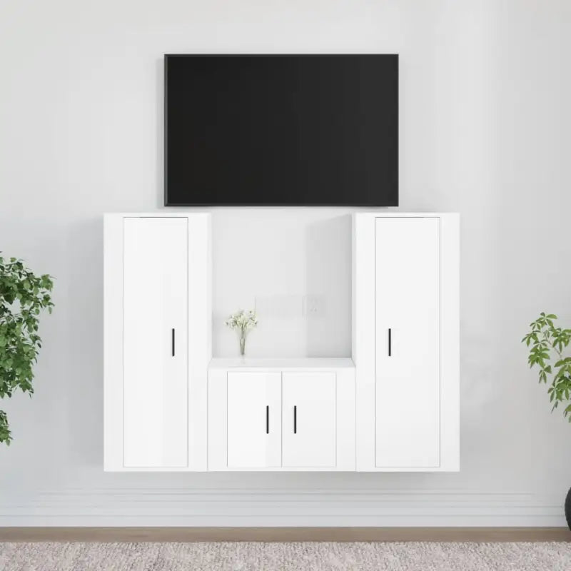 Klassieke Tv-meubels van bewerkt hout met een trendy en stabiel ontwerp - Hoogglans wit / 3 - Tv-meubels
