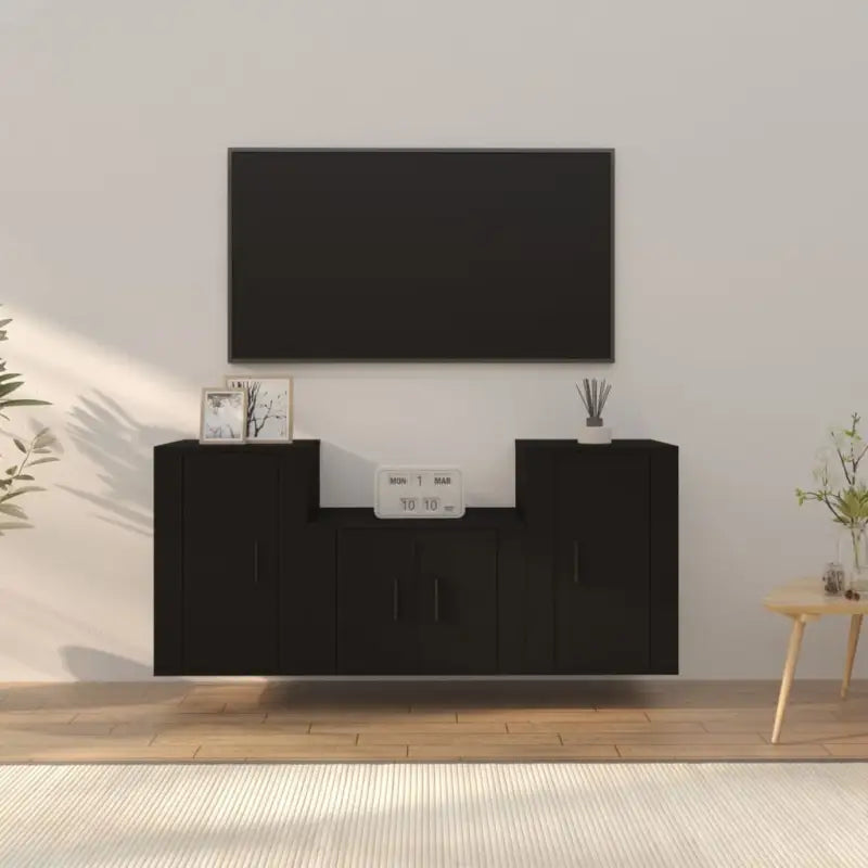 Klassieke Tv-Meubels van bewerkt hout met stijl en duurzaamheid - Zwart / 3 - Tv-meubels