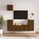 Klassieke Tv-meubels van bewerkt hout met strak design - bruin eikenkleur / 5 - Tv-meubels