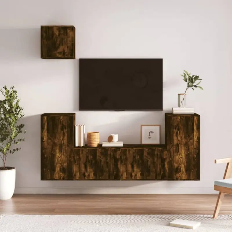 Klassieke Tv-meubels van bewerkt hout met strak design - Gerookt eiken / 5 - Tv-meubels