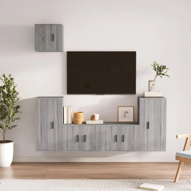 Klassieke Tv-meubels van bewerkt hout met strak design - Grijs sonoma / 5 - Tv-meubels