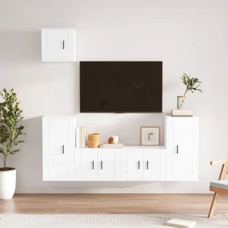Klassieke Tv-meubels van bewerkt hout met strak design - Hoogglans wit / 5 - Tv-meubels