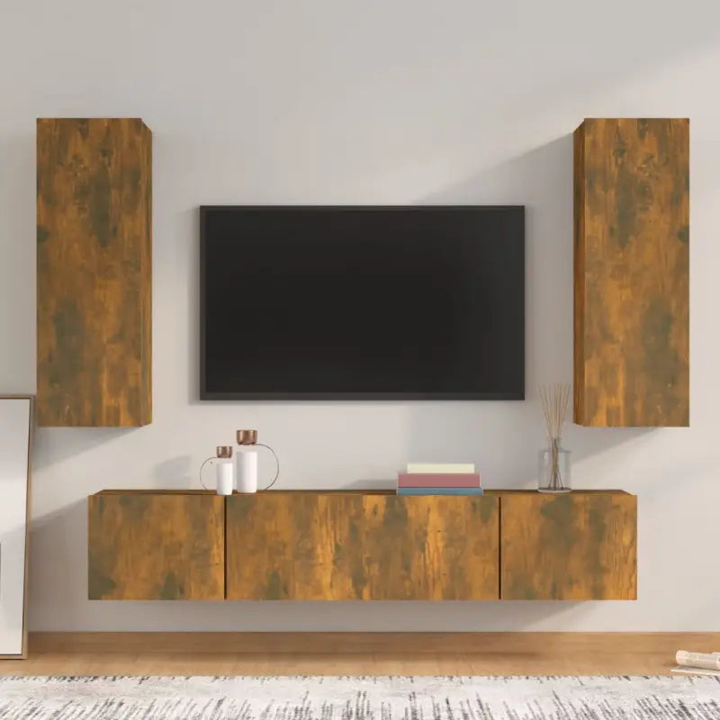 Klassieke tv-meubels van bewerkt hout met trendy en praktische ontwerp - Gerookt eiken / 4 / 80 cm - Tv-meubels