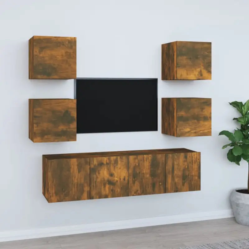 Klassieke Tv-meubels van bewerkt hout met trendy en praktische design - Gerookt eiken / 6 / 60 cm - Tv-meubels