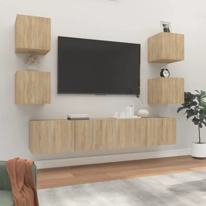 Klassieke Tv-meubels van bewerkt hout met trendy en praktische design - Sonoma eiken / 6 / 80 cm - Tv-meubels