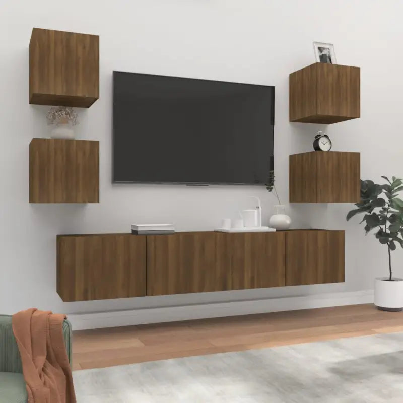 Klassieke Tv-meubels van bewerkt hout met trendy en praktische design - bruin eikenkleur / 6 / 80 cm - Tv-meubels