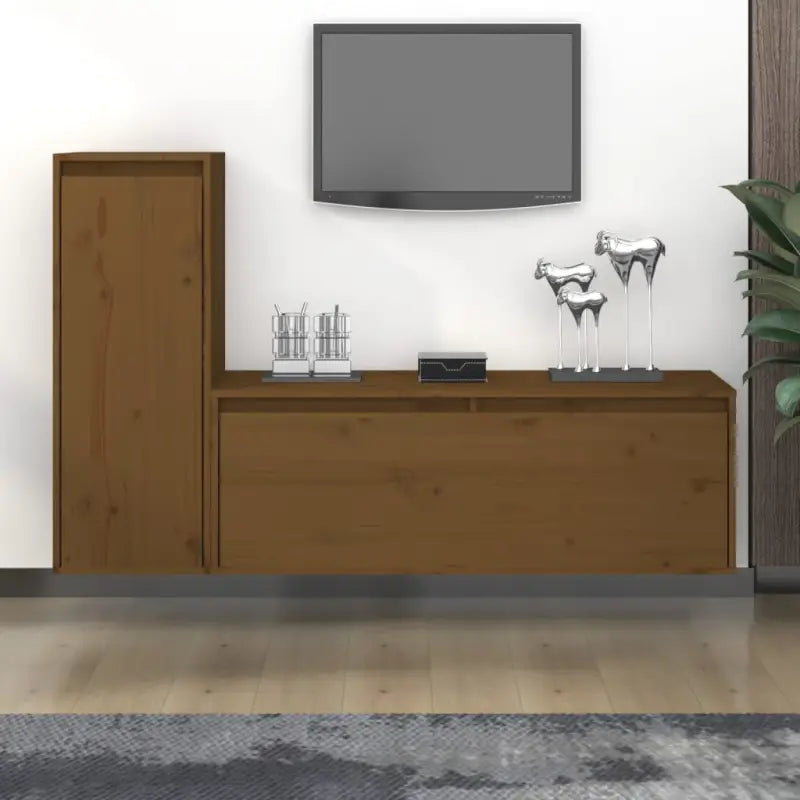 Klassieke TV-meubels van massief grenenhout voor een stijlvolle kamer - Honingbruin / 2 - Tv-meubels
