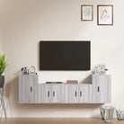 Klassieke TV-meubelset van bewerkt hout met trendy en praktische design - Grijs sonoma / 4 - Tv-meubels