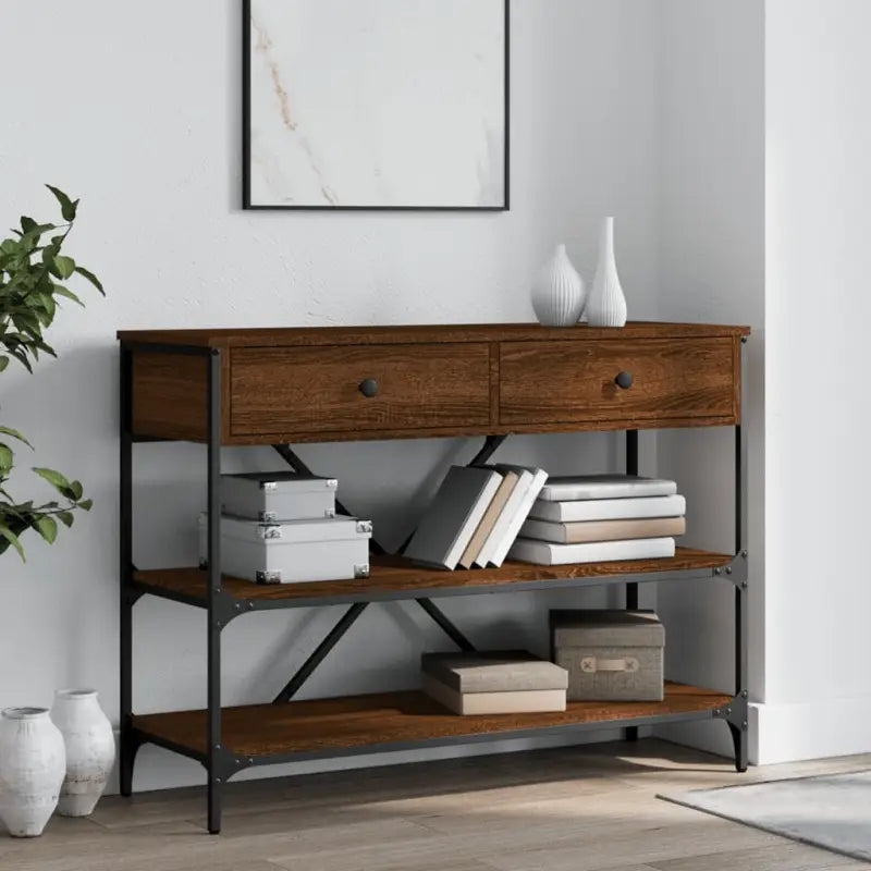 Klassieke wandtafel van bewerkt hout voor binnengebruik - bruin eikenkleur / 1 / 100 cm - Bijzettafels