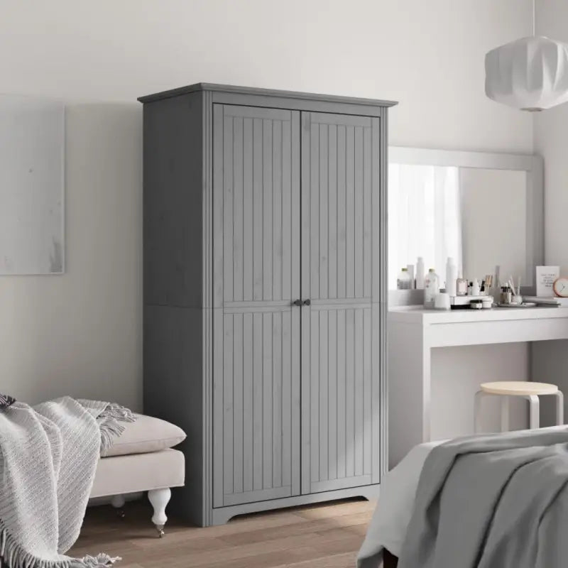 Kledingkast met Franse stijl en massief grenenhout met metalen handgrepen - Grijs / 99 x 53.5 x 173 cm / 1