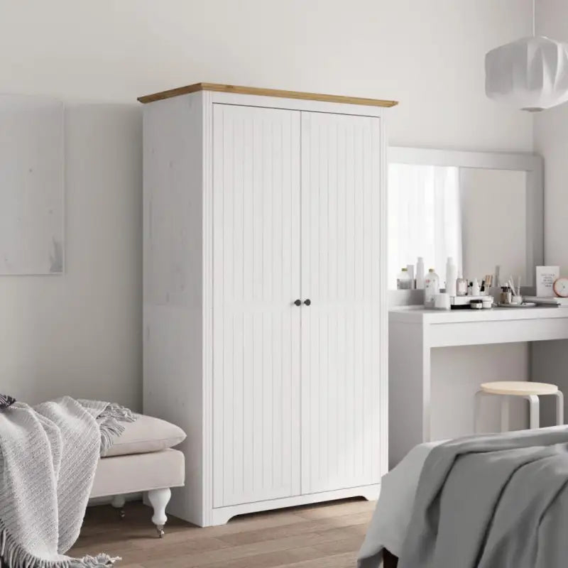 Kledingkast met Franse stijl en massief grenenhout met metalen handgrepen - Bruin / 99 x 53.5 x 173 cm / 1