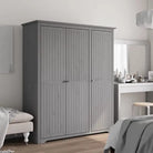 Kledingkast met Franse stijl en massief grenenhout met metalen handgrepen - Grijs / 146 x 53.5 x 173 cm / 1