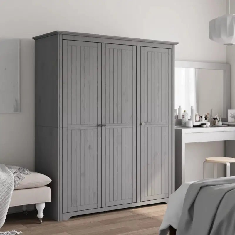 Kledingkast met Franse stijl en massief grenenhout met metalen handgrepen - Grijs / 146 x 53.5 x 173 cm / 1