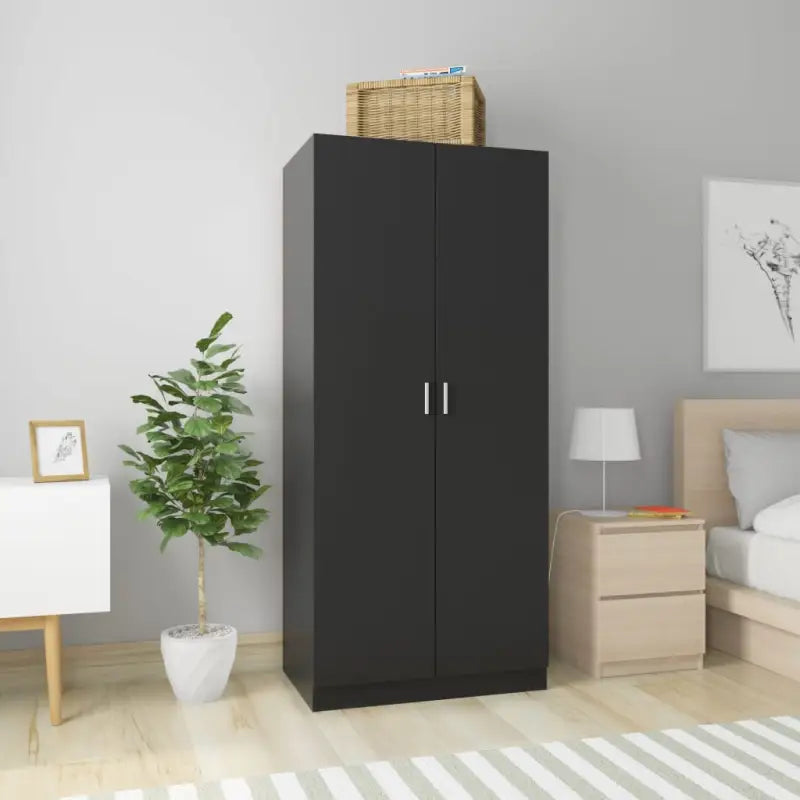 Kledingkast van bewerkt hout met stijlvolle en praktische opbergruimte - Zwart / 1 - Kledingkasten