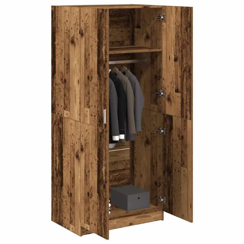 Kledingkast van bewerkt hout met stijlvolle en praktische opbergruimte - Oud hout / 1 - Kledingkasten