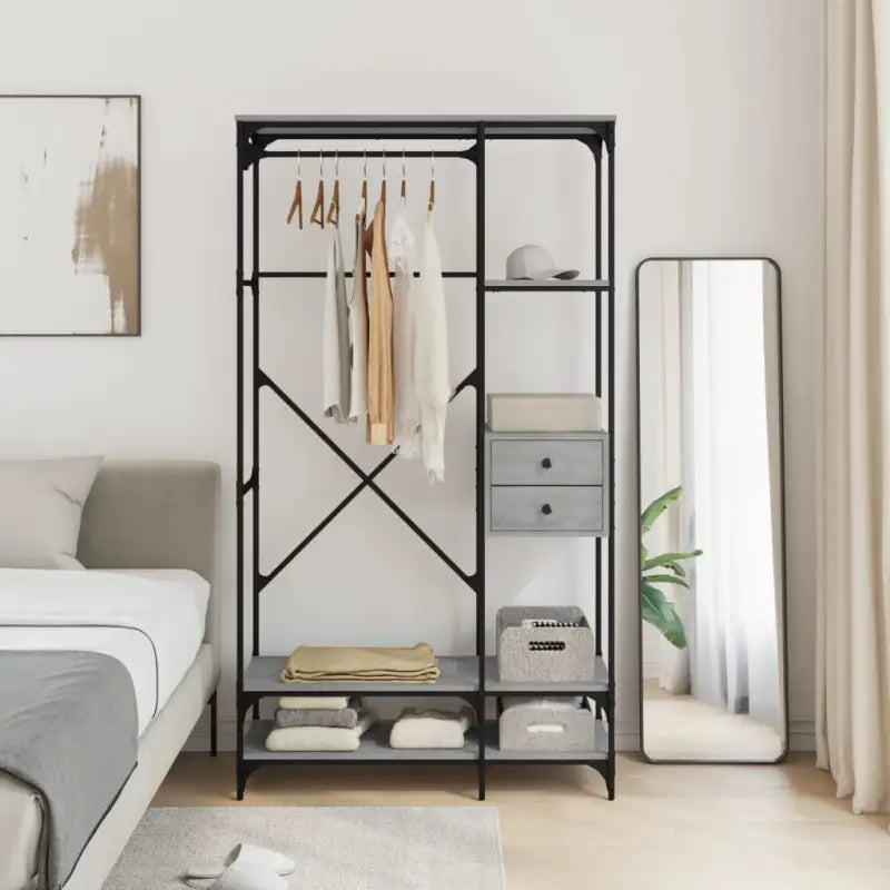 Kledingkast van bewerkt hout met verstelbare poten in grijs sonoma - Grijs sonoma / 1 - Kledingkasten