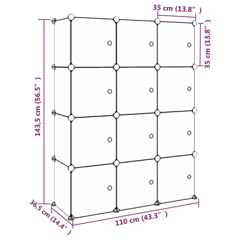 Kubusopbergkast voor kinderen met waterbestendige kunststofpanelen - Groen / 110 x 36.5 x 143.5 cm / 1 - Schoenenrekken