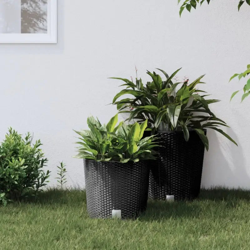 Kunststof binnenbak in rattan plantenbak voor tuin en balkon stijling - Antraciet / 15.3 l / 1 - Bloempotten &