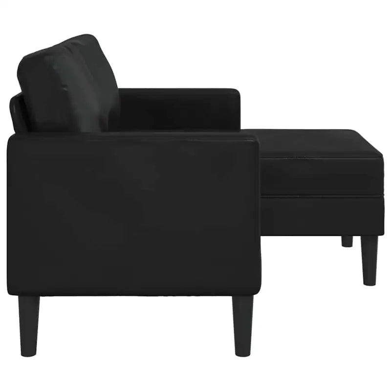 L-vormige bank met chaise van kunstleer en massief hout - Zwart - Banken