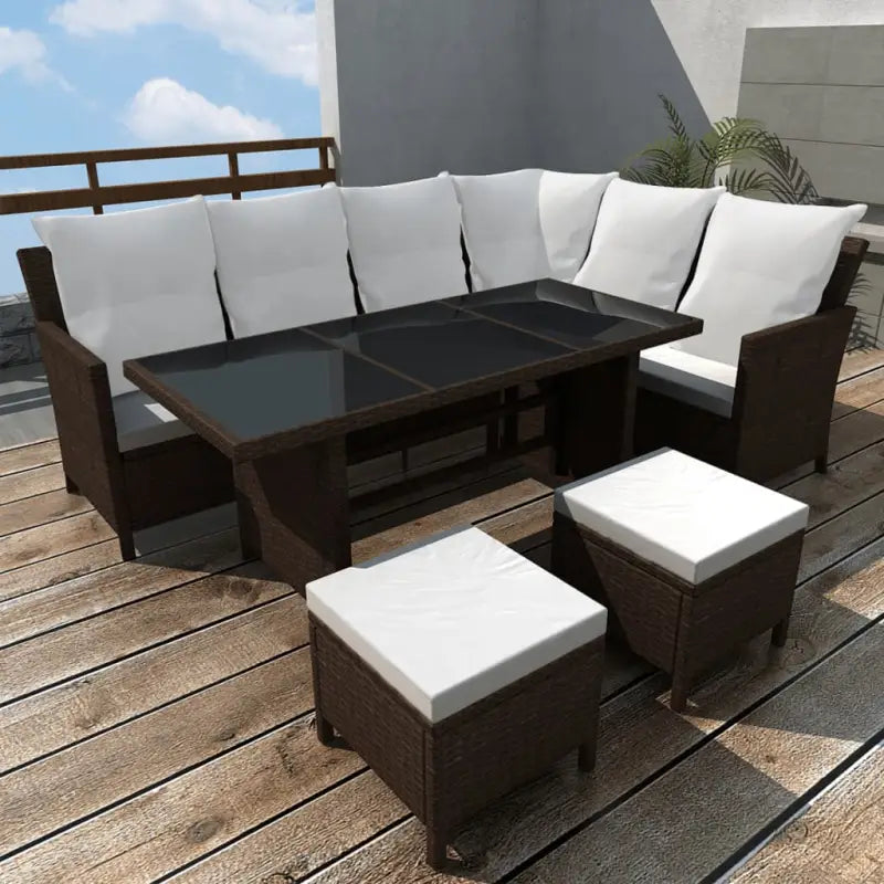 L-vormige bank tuinset met stalen frame voor stijlvolle buitenruimte - Bruin - Tuinsets