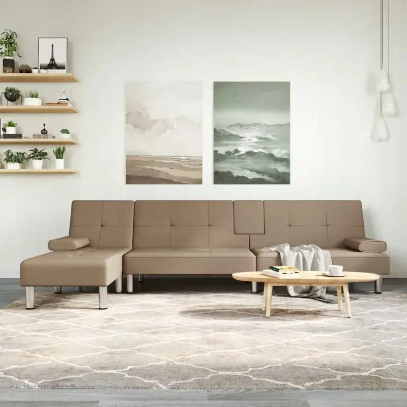 L-vormige slaapbank met chaise longue en hoge voet voor optimale ruimtegebruik - Cappuccino - Banken