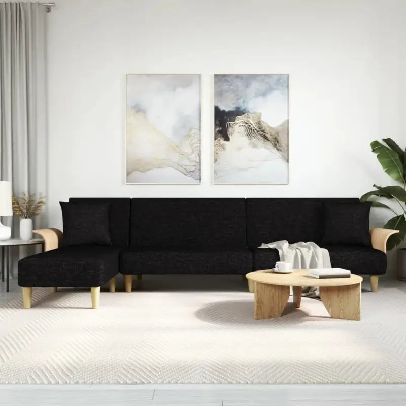 L-vormige slaapbank met chaise longue en hoogte voet voor ruimtebesparing - Zwart - Banken