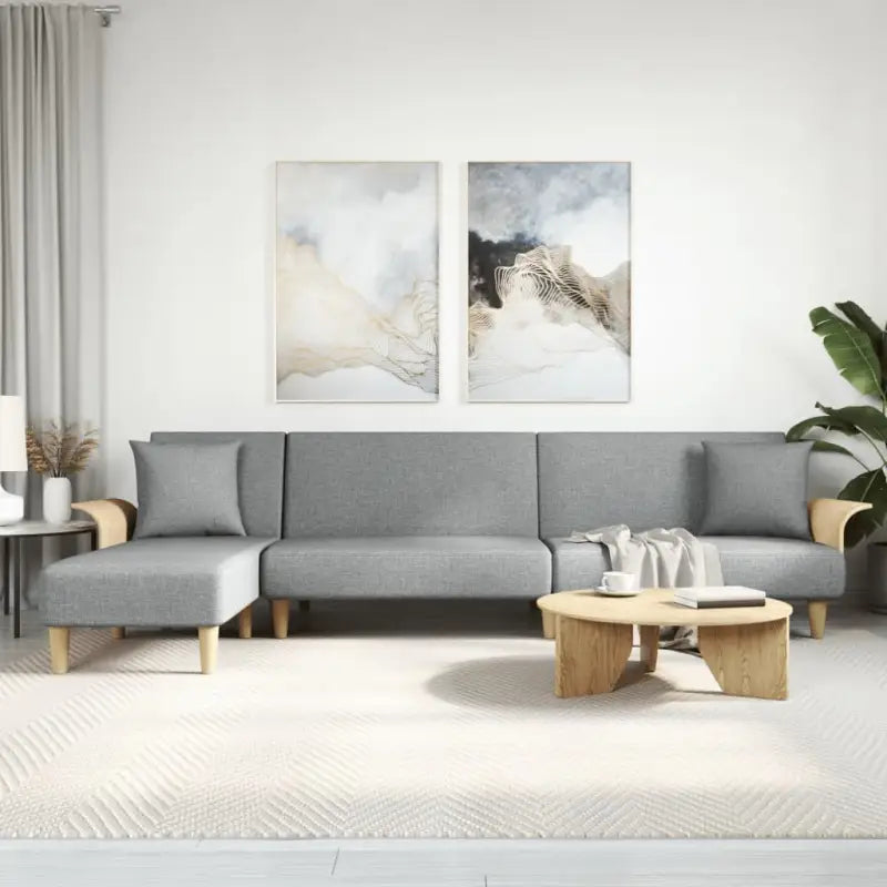 L-vormige slaapbank met chaise longue en hoogte voet voor ruimtebesparing - Lichtgrijs - Banken
