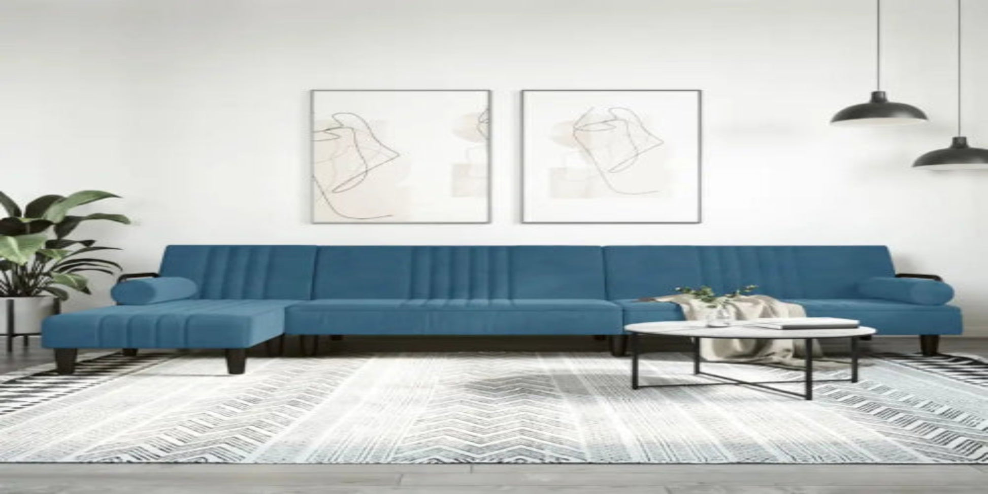 L-vormige slaapbank met chaise longue en hoogte voet voor compacte ruimte - Blauw - Banken