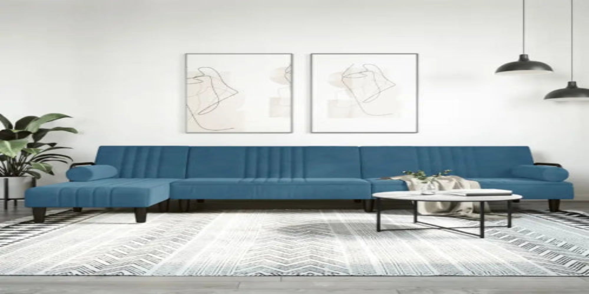 L-vormige slaapbank met chaise longue en hoogte voet voor compacte ruimte - Blauw - Banken