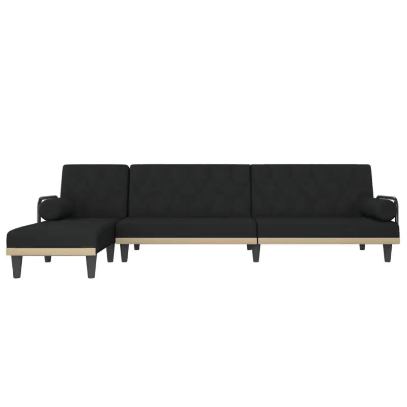 L-vormige slaapbank met chaise longue en hoogte voet voor kleine ruimtes - Zwart - Banken