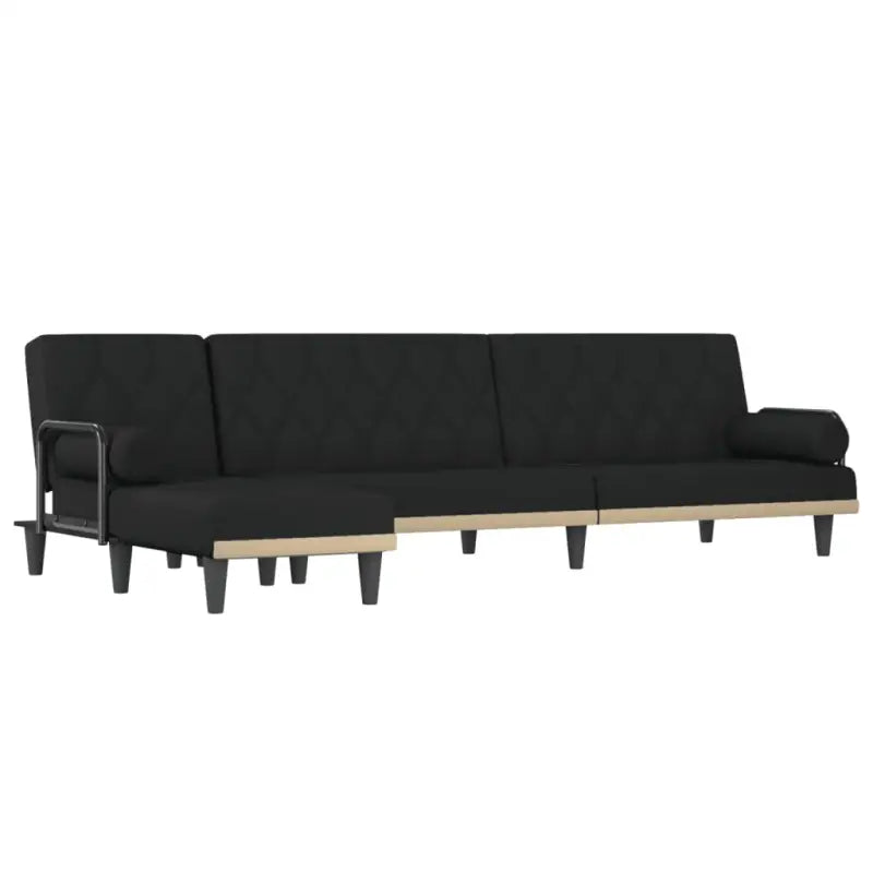 L-vormige slaapbank met chaise longue en hoogte voet voor kleine ruimtes - Zwart - Banken
