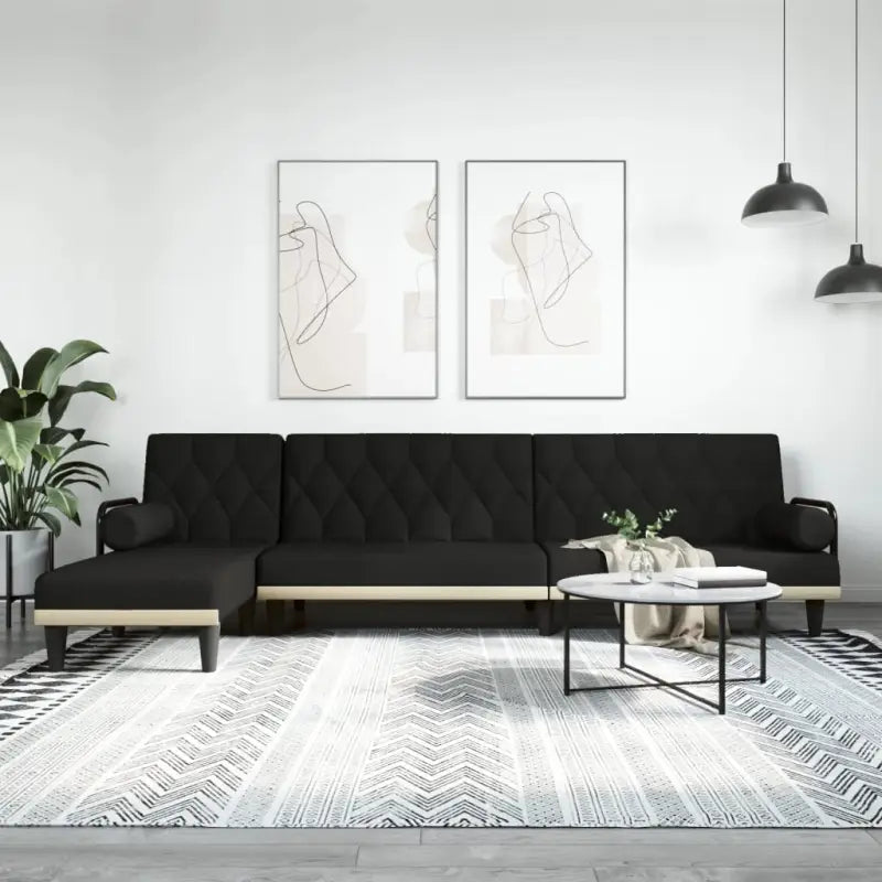 L-vormige slaapbank met chaise longue en hoogte voet voor kleine ruimtes - Zwart - Banken