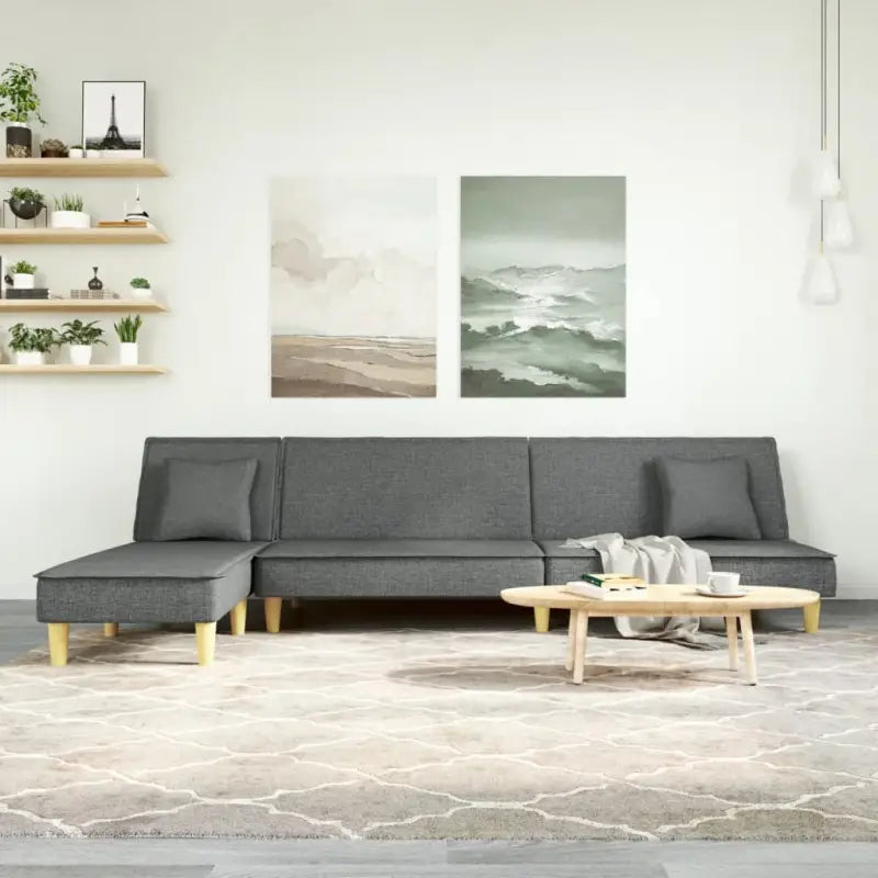 L-vormige slaapbank met chaise longue en ideale totale afmetingen - Donkergrijs - Banken