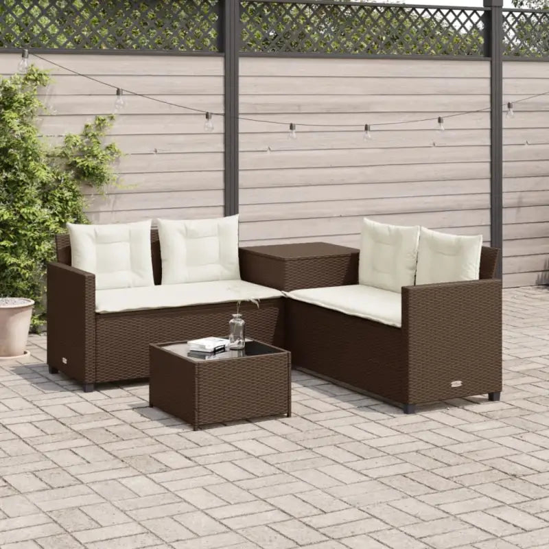 L-vormige tuinbank met poly rattan en waterdichte zak for easy cleaning - Bruin en crème / Glas - Tuinsets