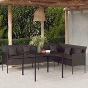L-vormige tuinbank van poly rattan met zwart materiaal en comfortabele vulling - Loungebanken