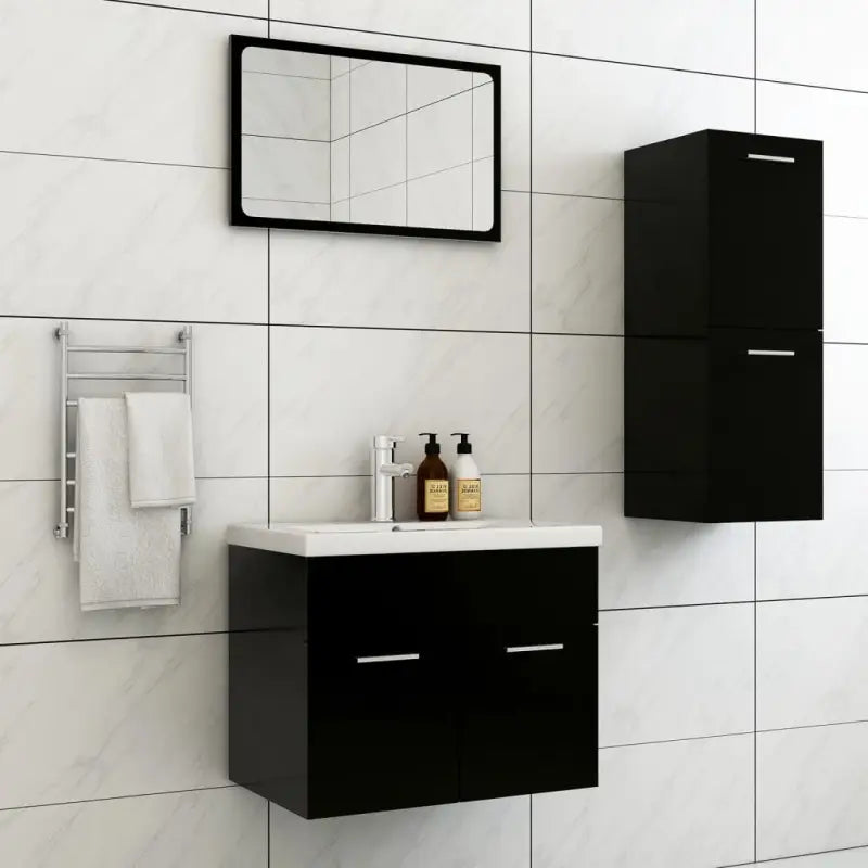 Lage kast badkamermeubelset met strak ontwerp en extra opbergruimte - Zwart / 60 x 38.5 x 46 cm - Badkamermeubelsets