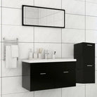 Lage kast badkamermeubelset met strak ontwerp past perfect - Zwart / 90 x 38.5 x 46 cm - Badkamermeubelsets