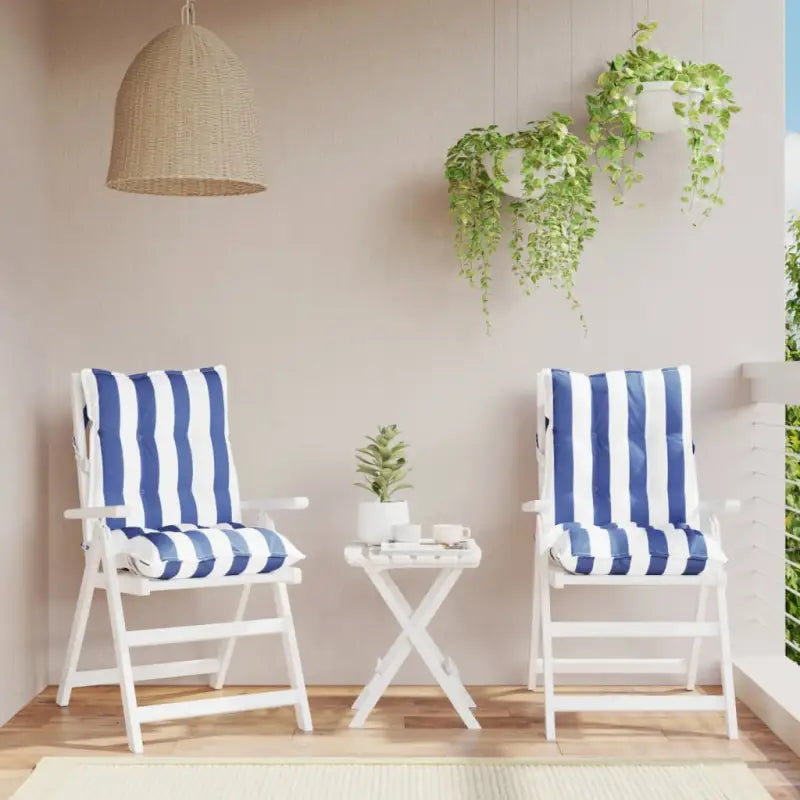 Lage rug stoelkussens van oxford stof voor een frisse buitenruimte - blauw en witte streep / 2 / with 2 elastic straps