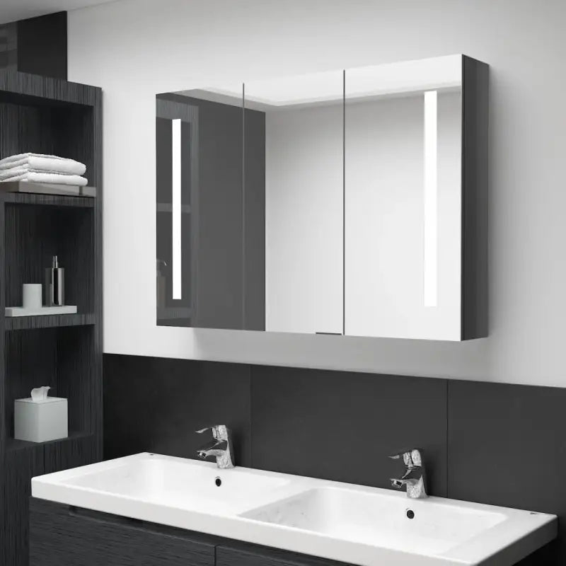 LED-Wandspiegelkast voor een moderne en sfeervolle badkamer - Glanzend grijs / 89 x 14 x 62 cm / 1 - Badkamerkaptafels